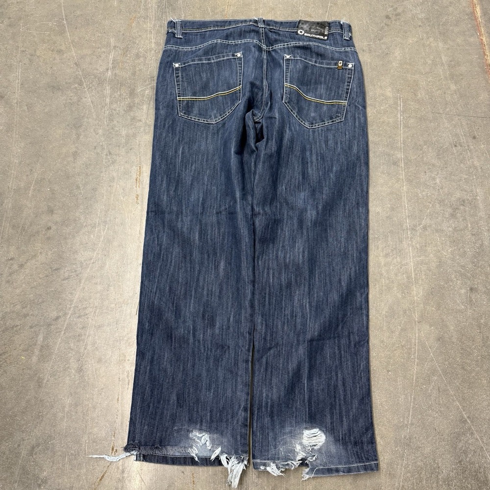 VINTAGE Southpole Jeans Mens Blue Denim Pants Y2K Baggy Brown Tab 42x32